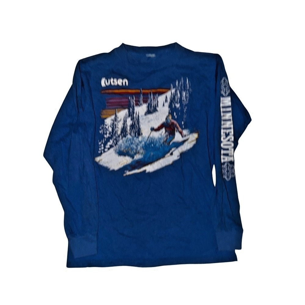 VTG RARE! Lutsen MN  Ski Long Sleeve Graphic T Shirt Blue Adult Large T